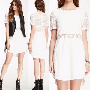 ASTR Women Silk Lace Back Crochet Shift Mini Dress - White/Off White - L…